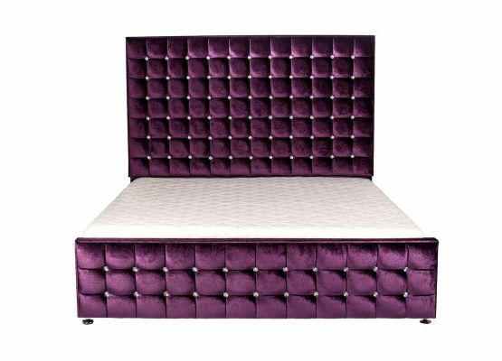 Purple Luxury Velvet Textile Bed Double Beds Chesterfield with Crystal Stones new