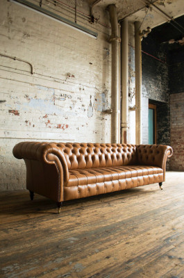 Design Chesterfield Sofa set 4 Seater Couch Leather Upholstery Brown Luxury Sofa