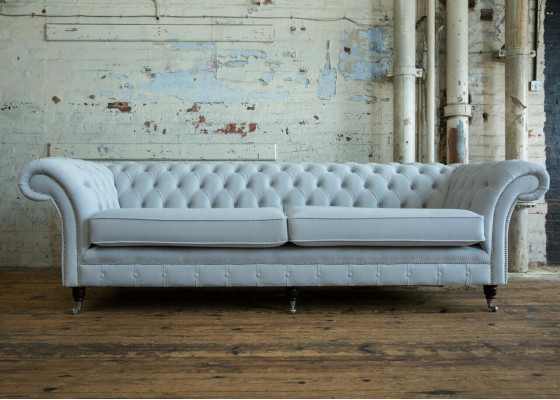Gray Chesterfield 4 Seater Upholstery Couch Modern Style Velvet Textile Fabric Sofa