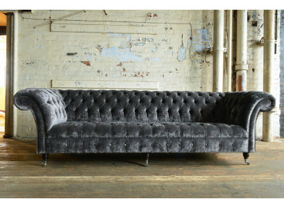 Designer Chesterfield Gray Luxury Couch Sofa 4 Seater Fabric Sofa