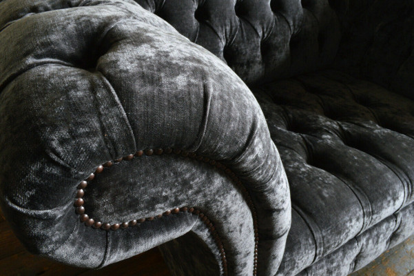 Designer Chesterfield Gray Luxury Couch Sofa 4 Seater Fabric Sofa