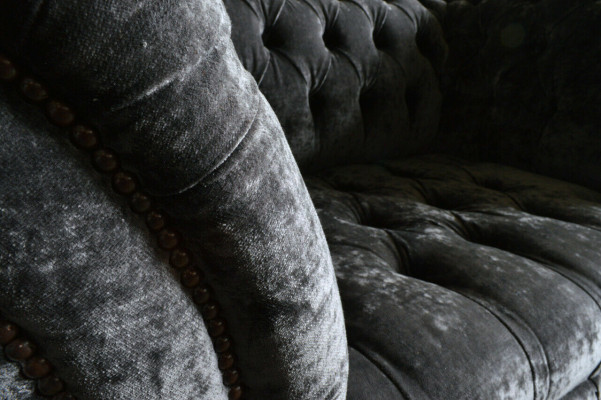Designer Chesterfield Gray Luxury Couch Sofa 4 Seater Fabric Sofa