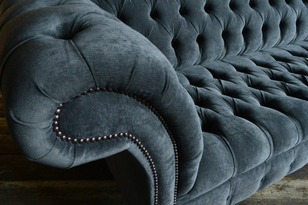 Designer Gray Chesterfield Couch Big Sofa 4-Seater Upholstery Furniture