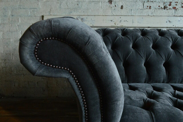 Designer Gray Chesterfield Couch Big Sofa 4-Seater Upholstery Furniture