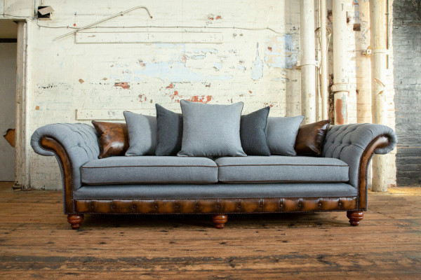 Classic Chesterfield Design Sofa 4 Seater Couch Upholstery Luxury Textile Couches