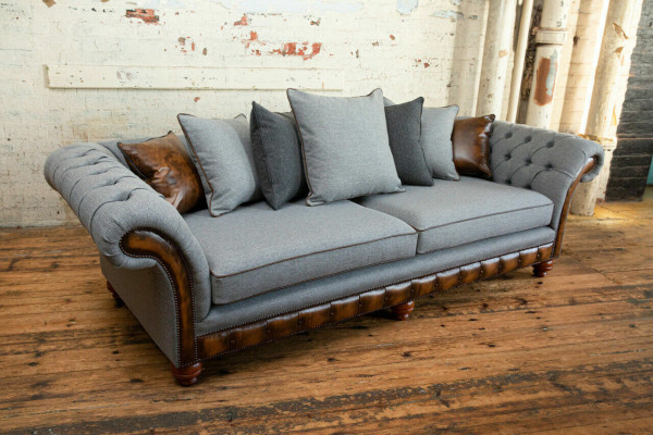Classic Chesterfield Design Sofa 4 Seater Couch Upholstery Luxury Textile Couches