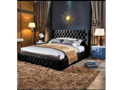 Chesterfield Black Bed Bedroom Beds Textile Velvet Big Hotel Beds