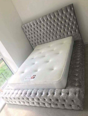Classic r English Style Bed Double Textile Chesterfield Beds 160x200cm new