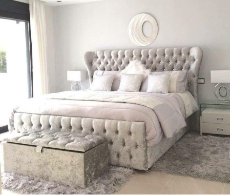 Chesterfield Designer Bed Bedroom Textile Leather Upholstery 140/160/180/200 cm