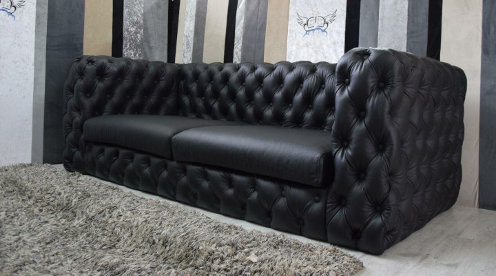 Black Chesterfield 3 Seater Couch Sofa Designer Luxury Suite