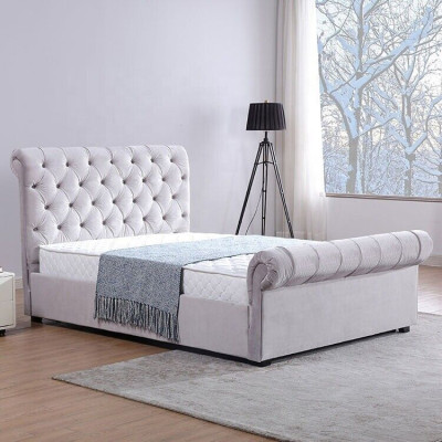 Classic s Velvet Textile Bed Double Hotel Beds Padded Bedroom 180x200 cm