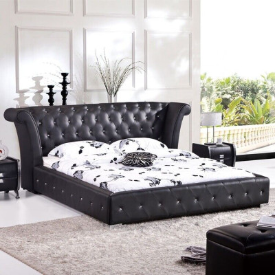 Chesterfield Big Bed XXL Headboard Beds Upholstery Hotel Velvet Black Fabric Ears