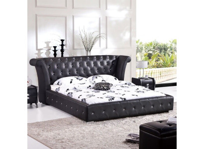 Chesterfield Big Bed XXL Headboard Beds Upholstery Hotel Velvet Black Fabric Ears