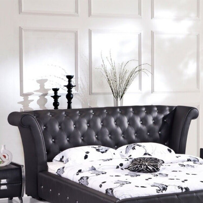 Chesterfield Big Bed XXL Headboard Beds Upholstery Hotel Velvet Black Fabric Ears