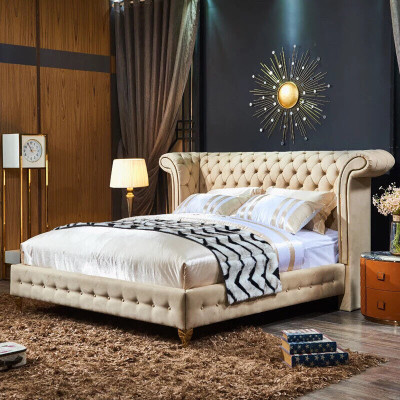 Chesterfield Design Upholstery English Double bed Beige 140/160/180x200 cm