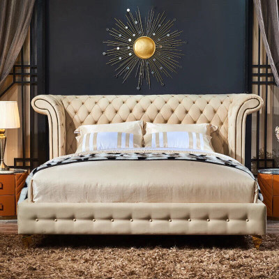 Chesterfield Design Upholstery English Double bed Beige 140/160/180x200 cm