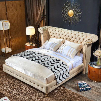 Chesterfield Design Upholstery English Double bed Beige 140/160/180x200 cm
