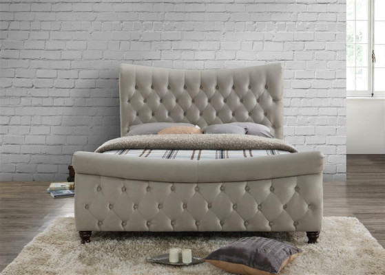 Chesterfield Textile Upholstery Bed Designer Beds Beige Hotel Double Bedroom