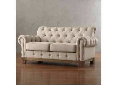 Chesterfield 2 Seat Classic Luxury Natural Wood Frame Sofa Textile Leather Couch