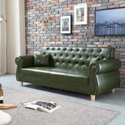 British Chesterfield Green Three Seater Couch - Luxury Leather Furniture