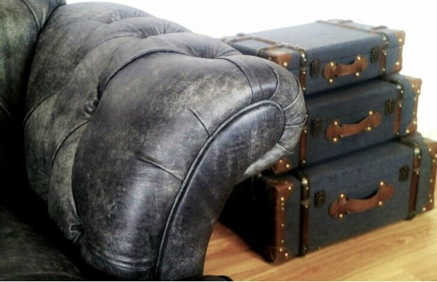 Chesterfield Big Xxl Couch % Leather Black 3-Seater Vintage Style