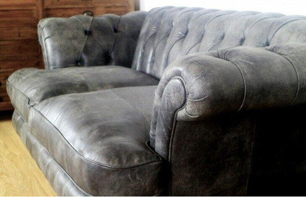 Chesterfield Big Xxl Couch % Leather Black 3-Seater Vintage Style