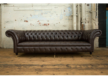 Brown Chesterfield Couch Upholstery 4-Seater Designer Living room Couches
