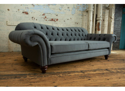 Big Sofa 4 Seater Couch Chesterfield Upholstery Seat Suite Fabric Textile new Grey