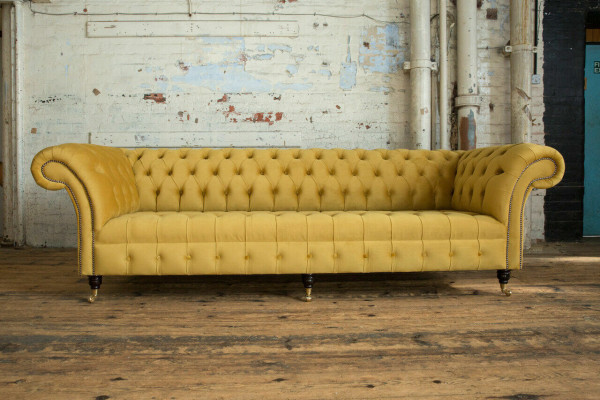 Sofa Sofa Upholstery Chesterfield Textile Sofas Design Luxury Fabric Sofas 4 Seater Yellow