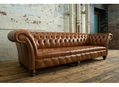 Brown Chesterfield Couch Leather 4 Seater xxl Big Sofa Couches Big new Upholstery