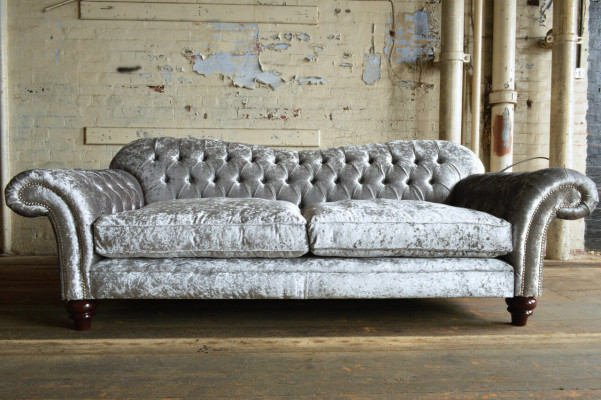 Classic Chesterfield Couch 4 Seater Sofa Couches Velvet Leather Design Gray 240cm