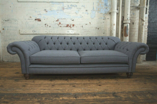 Modern Sofa Chesterfield Couch 4 Seater Couches Velvet Leather Design Gray