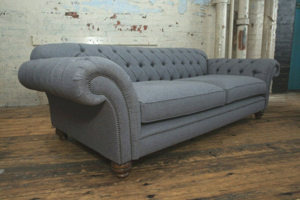 Modern Sofa Chesterfield Couch 4 Seater Couches Velvet Leather Design Gray