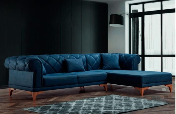 Corner sofa L-shape Sofa Couch Design Couches Upholstery Textile Blue Chesterfield