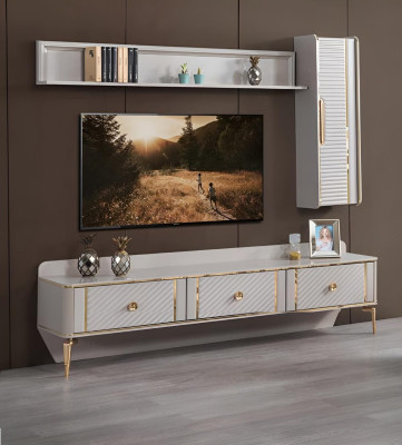 Design Living room set 3-piece wall cabinet Shelf Wood TV stand Modern