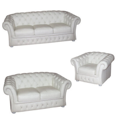 White Chesterfield Sofa 3+2+1 Seater Upholstery Designer Sofas Suite