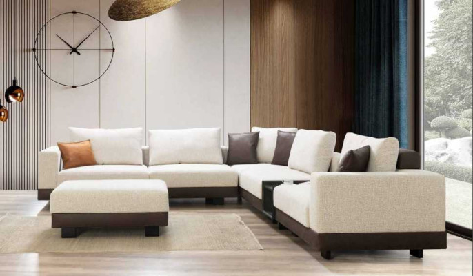 Modern L-shape luxury sofa stool living room furniture corner sofa couch style
