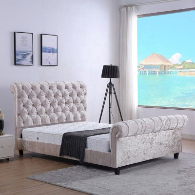 Modern Beige Chesterfield Bed Designer Double bed Luxury Furniture