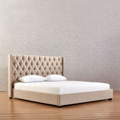 Beige Bedroom Beds Upholstery Bed Chesterfield Textile Fabric new