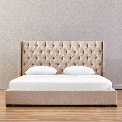 Beige Bedroom Beds Upholstery Bed Chesterfield Textile Fabric new