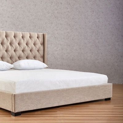 Beige Bedroom Beds Upholstery Bed Chesterfield Textile Fabric new