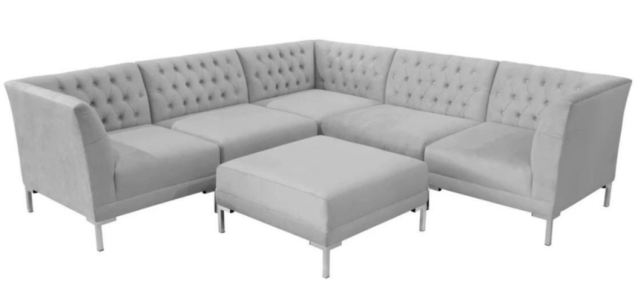 Corner sofa Stool Gray xxl Big Textile Fabric Chesterfield Sofas Suite Furniture