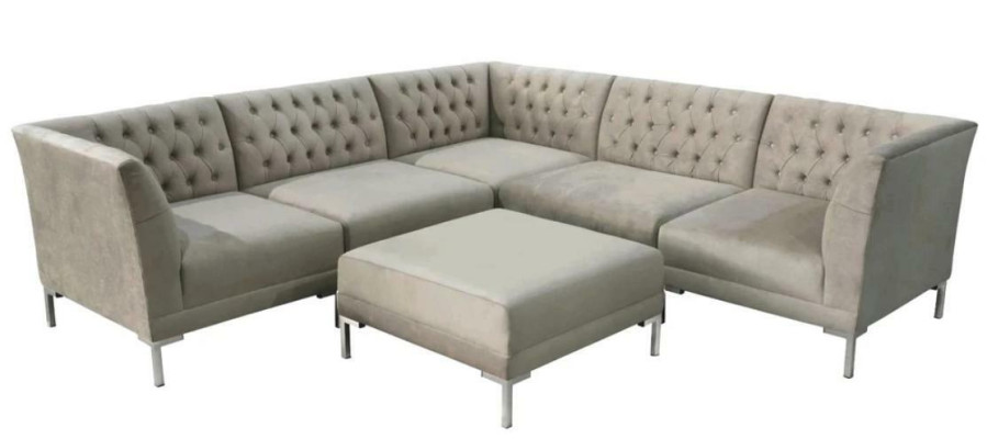 Corner sofa Stool Gray xxl Big Textile Fabric Chesterfield Sofas Suite Furniture