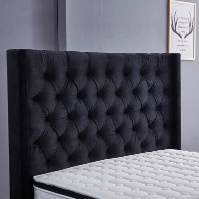 Modern Black Chesterfield Luxury Bed Textile Double Beds