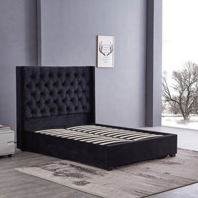 Modern Black Chesterfield Luxury Bed Textile Double Beds