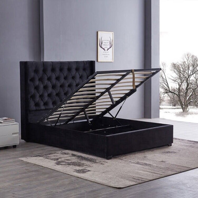Modern Black Chesterfield Luxury Bed Textile Double Beds