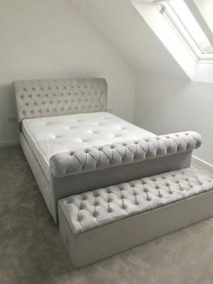 English Designer Bedroom Upholstery Beds Double Bed Hotel Chesterfield