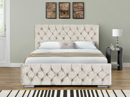 White Textile Chesterfield Bed Bedroom Double Beds Modern Bed