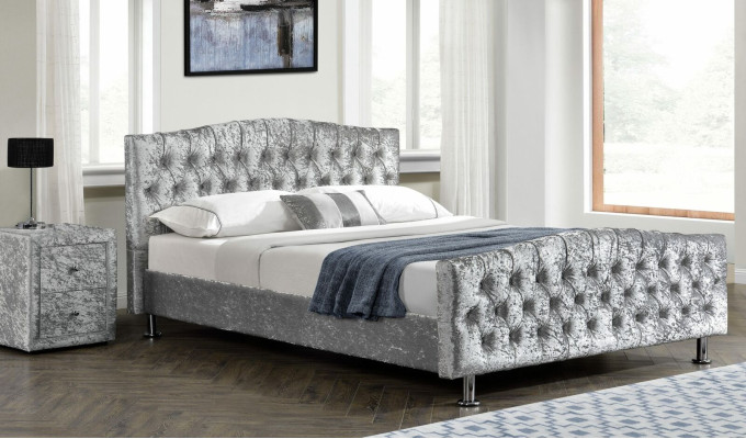 Upholstery Chesterfield gray luxury double bed Bedroom Designer Beds