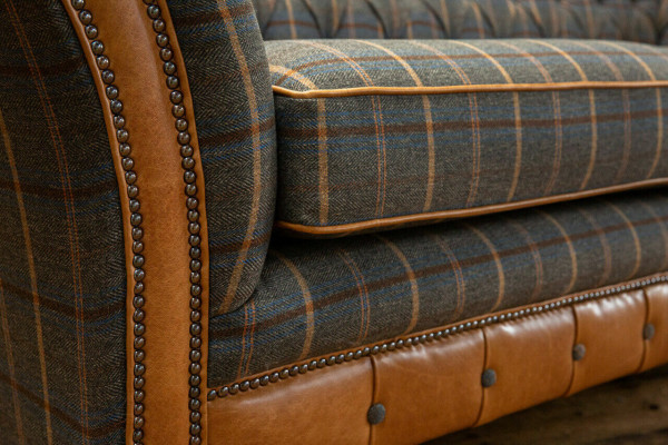 Design Chesterfield 3 Seater Fabric Couch Gray Upholstery Sofas Sofa England 225cm